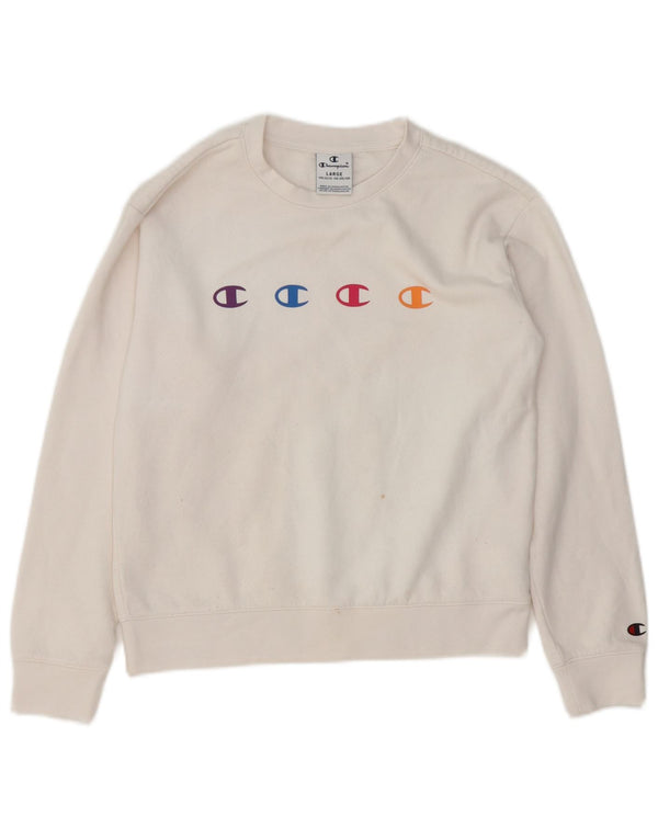 Champion Girls Graphic Sweatshirt Jumper 11-12 Years Large White Cotton