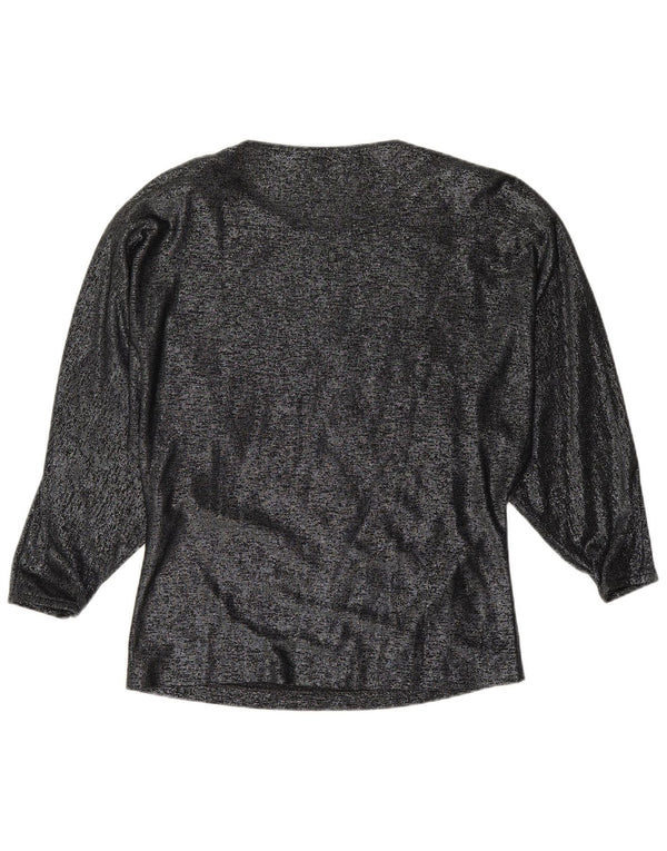 VINTAGE ženski gornji dio bluze dugih rukava IT 42 Srednje crna cvjetna viskoza