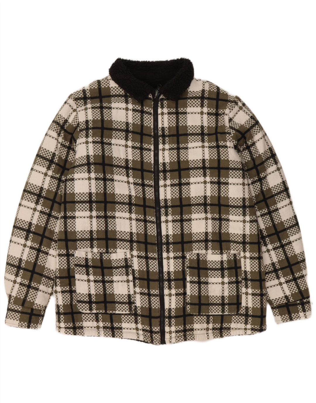 VINTAGE ženska šerpa jakna UK 16 Veliki zeleni karirani