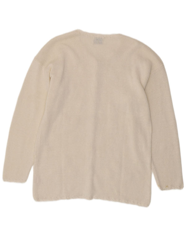 Vintage ženski kardigan džemper UK 16 Veliki bijeli cvjetni rami