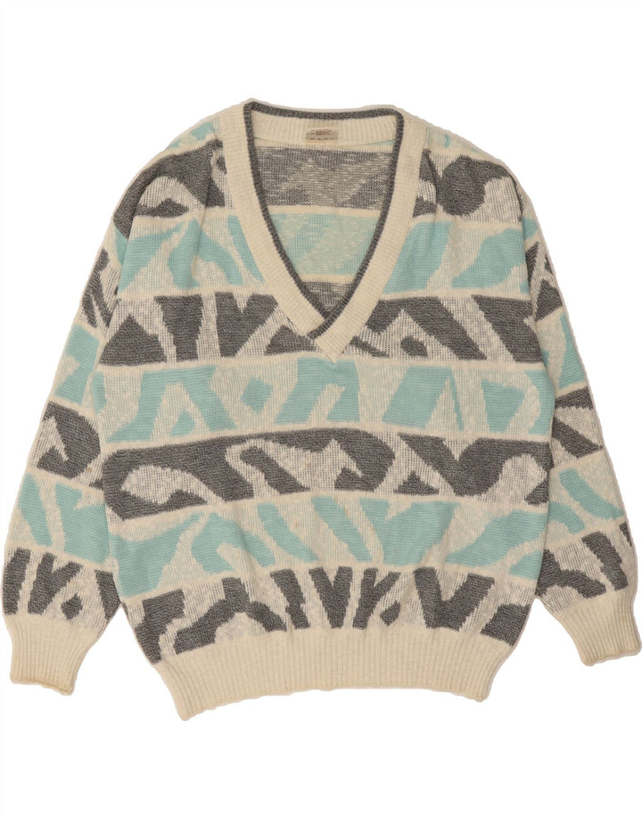 ANGELO LITRICO Mens V-Neck Jumper Sweater IT 48/50 Medium Blue Striped Vintage Angelo Litrico and Second-Hand Angelo Litrico from Messina Hembry 