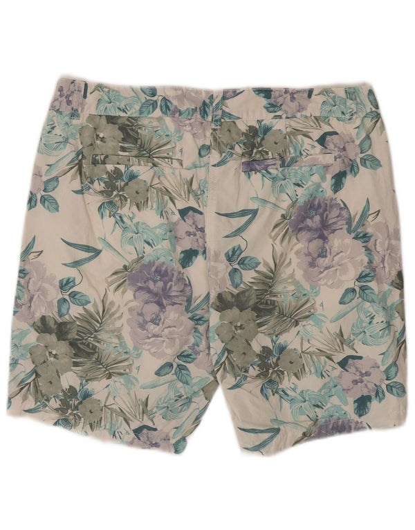 Benetton Womens Chino Shorts UK 12 Medium W34 White Floral Cotton