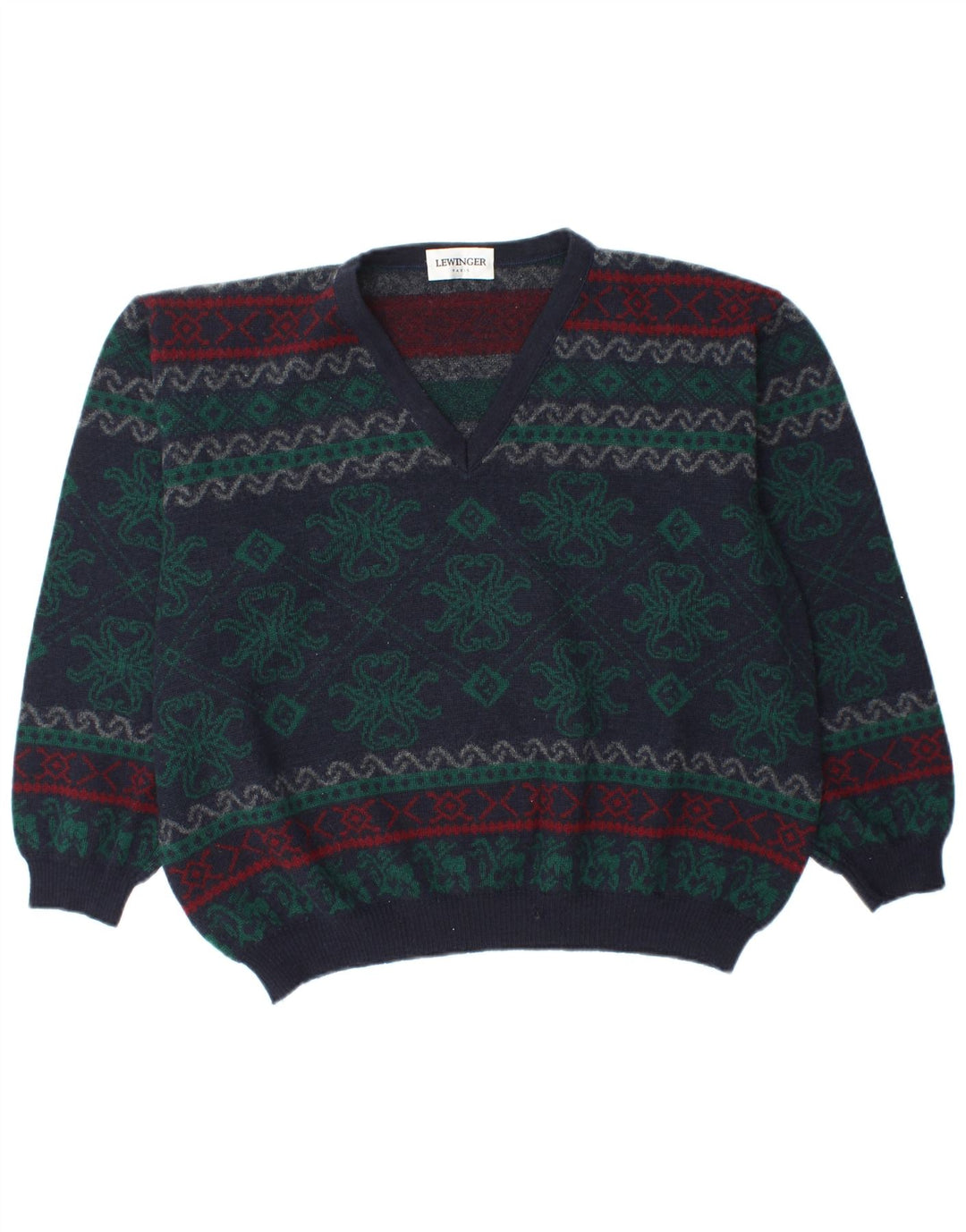 LEWINGER Ženski džemper s V-izrezom UK 20 2XL tamnoplavi Fair Isle