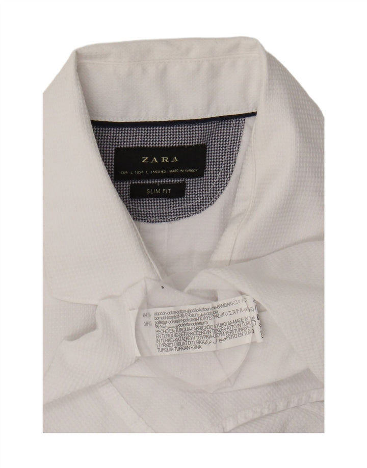 ZARA Mens Slim Fit Shirt Large White Cotton Vintage Zara and Second-Hand Zara from Messina Hembry 