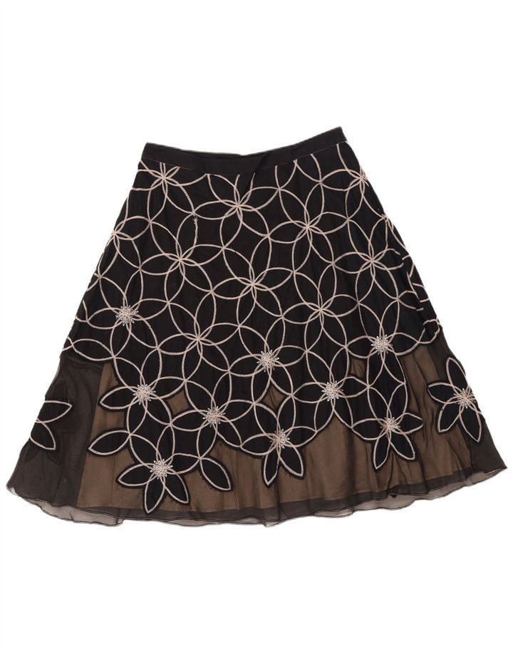 MONSOON ženska suknja A-kroja UK 12 srednje W30 crni cvjetni pamuk