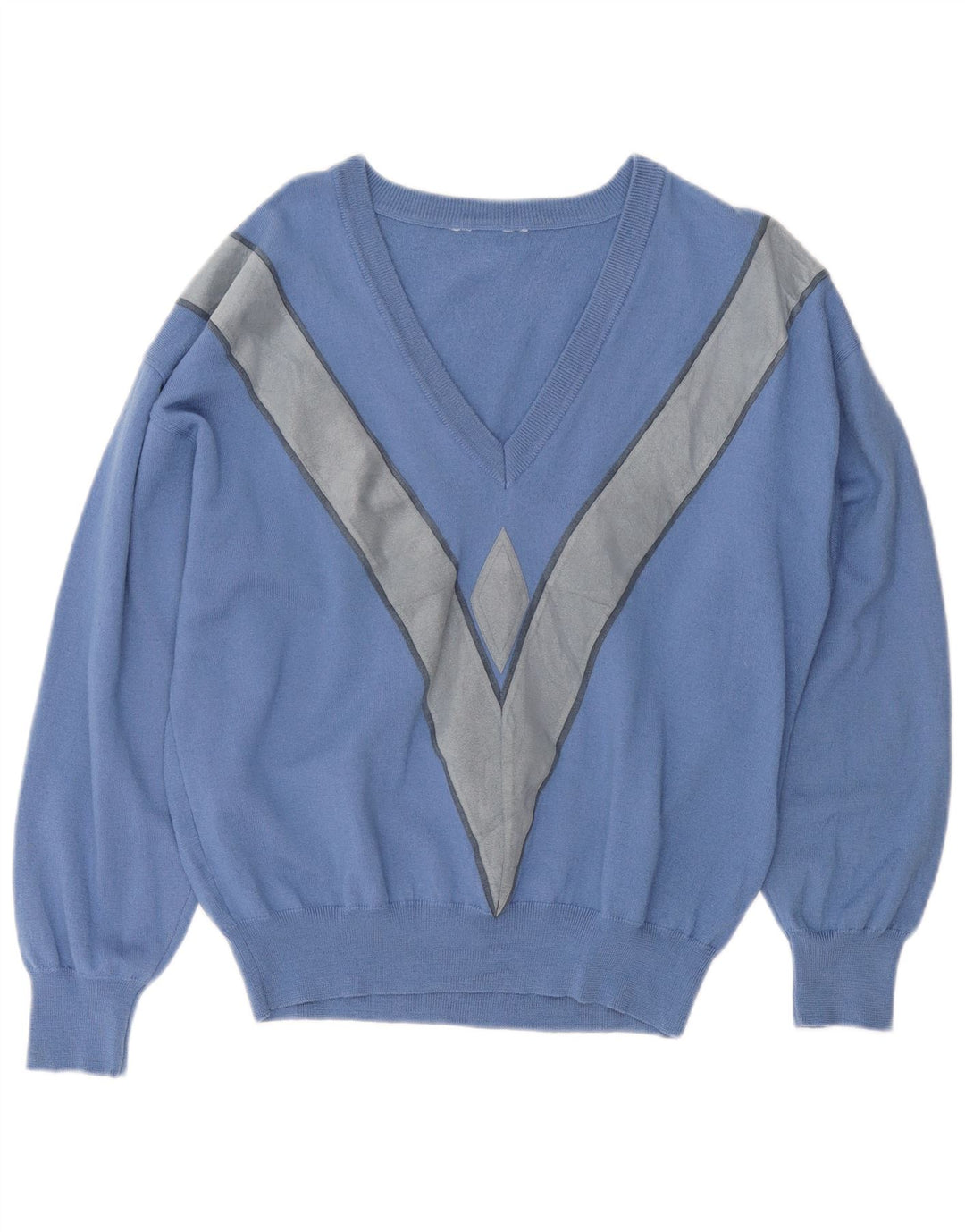 Vintage ženski veliki džemper s V-izrezom UK 18 XL plava boja