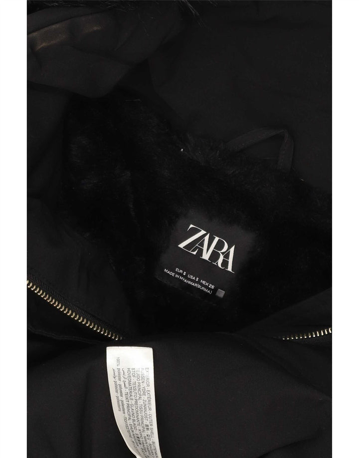 Zara ženski podstavljeni kaput s kapuljačom UK 10 Mali crni poliester