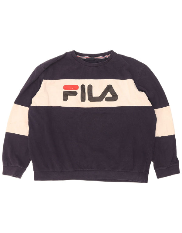 Fila muški džemper s grafičkim motivima XL tamnoplavi pamuk u blokovima boja