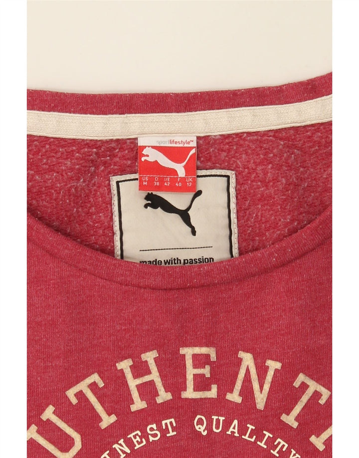 PUMA Womens Graphic Sweatshirt Jumper UK 12 Medium  Pink Cotton Vintage Puma and Second-Hand Puma from Messina Hembry 