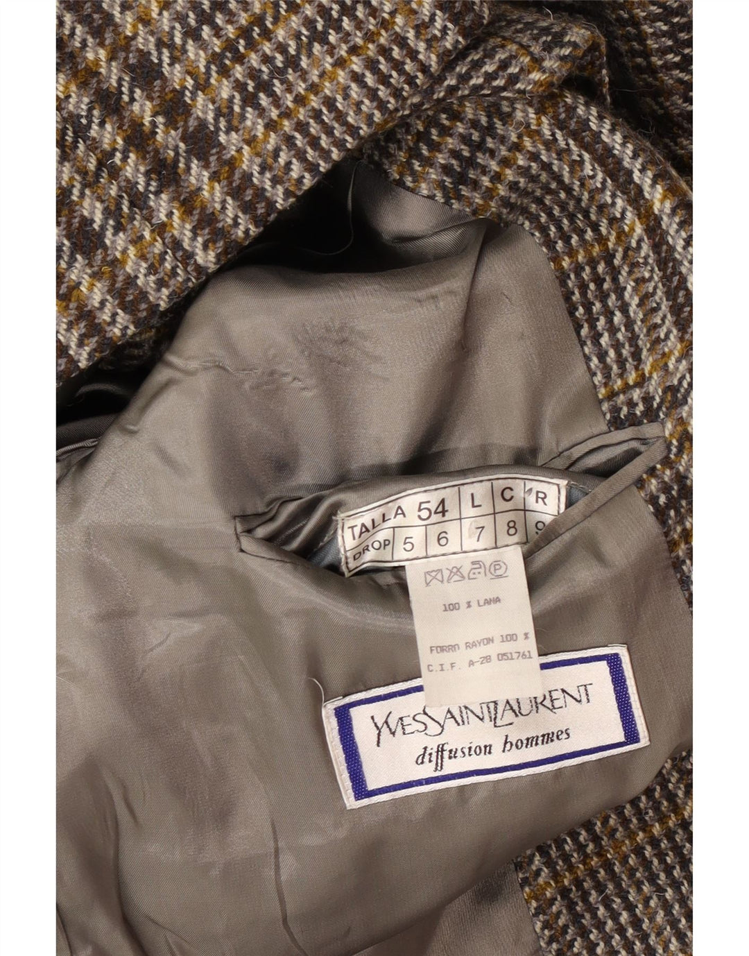 Yves Saint Laurent muška jakna sa 2 gumba IT 54 2XL siva karirana vuna