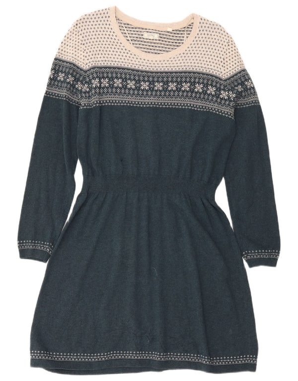 Fat Face Ženska džemper haljina dugih rukava UK 16 Large Green Fair Isle Cotton