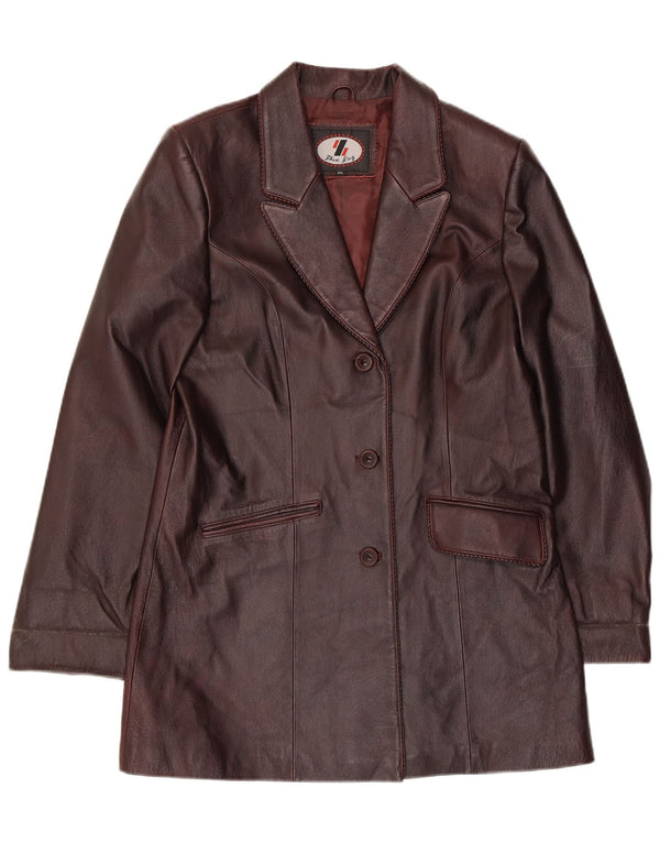 Vintage ženska kožna jakna sa 3 gumba UK 22 3XL tamnocrvena koža