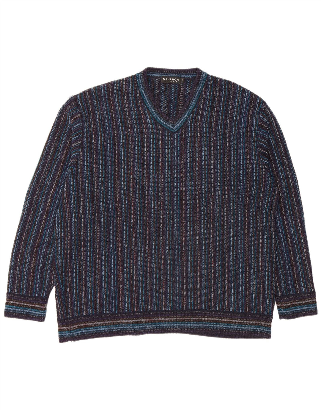 NANI BON muški džemper s V-izrezom IT 54 XL tamnoplavi prugasti akril