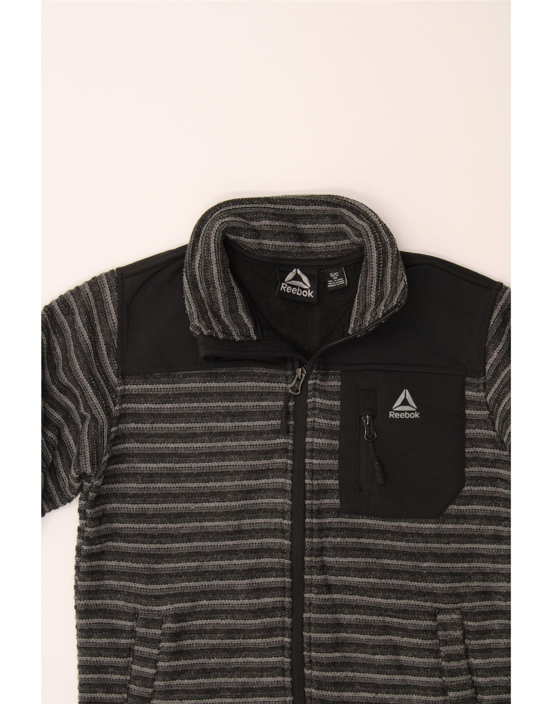 REEBOK Boys Tracksuit Top Jacket 11-12 Years Small Grey Striped Polyester Vintage Reebok and Second-Hand Reebok from Messina Hembry 