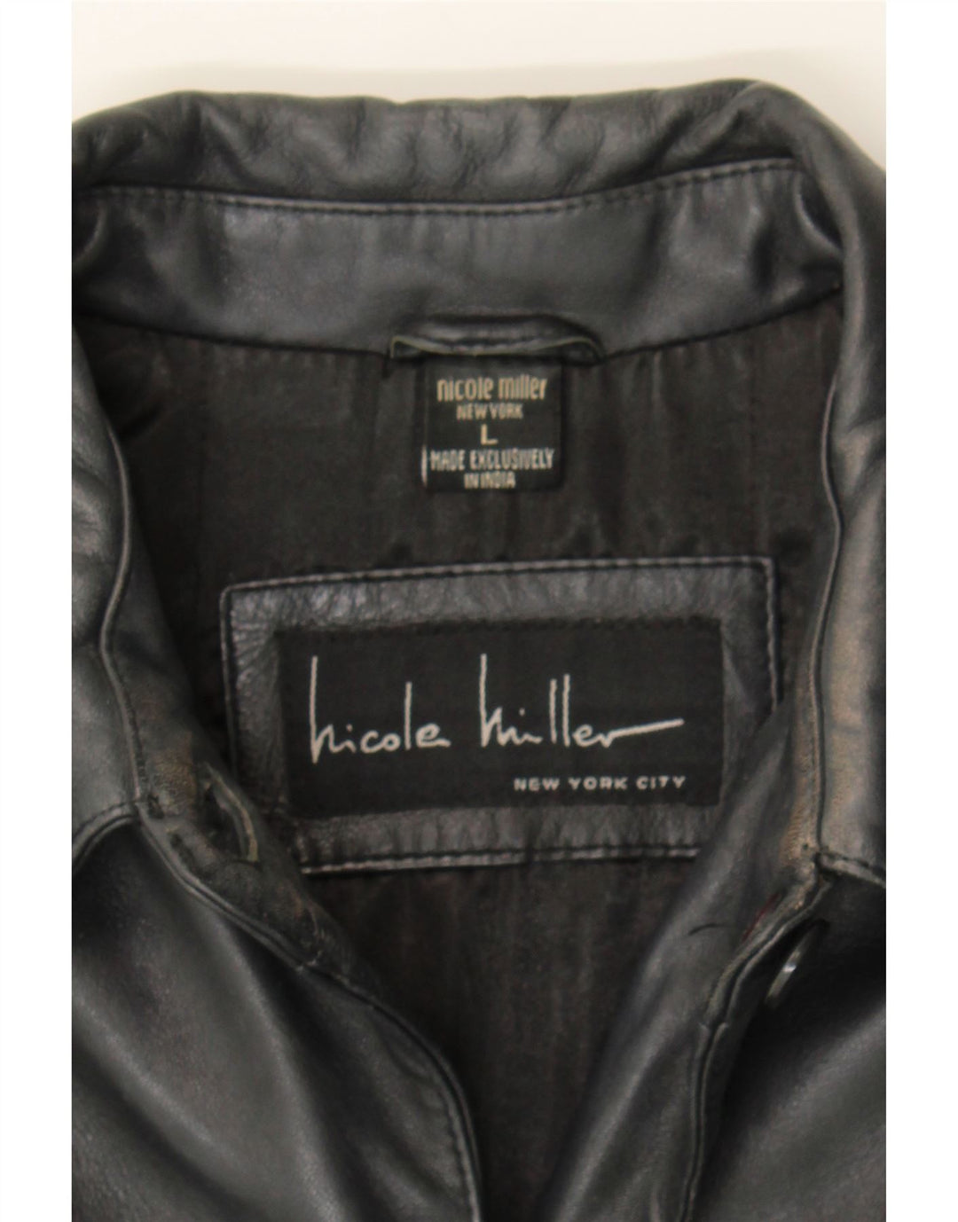 NICOLE MILLER Womens Leather Coat UK 16 Large Black Leather Vintage Nicole Miller and Second-Hand Nicole Miller from Messina Hembry 