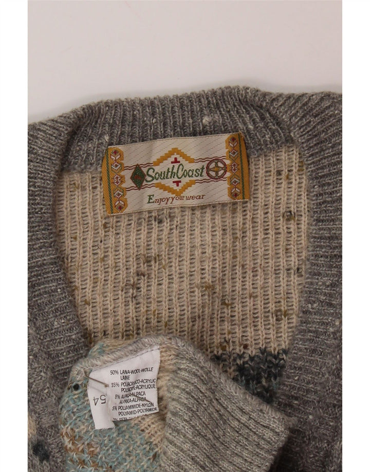 SOUTH COAST Muški džemper s V-izrezom IT 54 XL Siva Fair Isle vuna