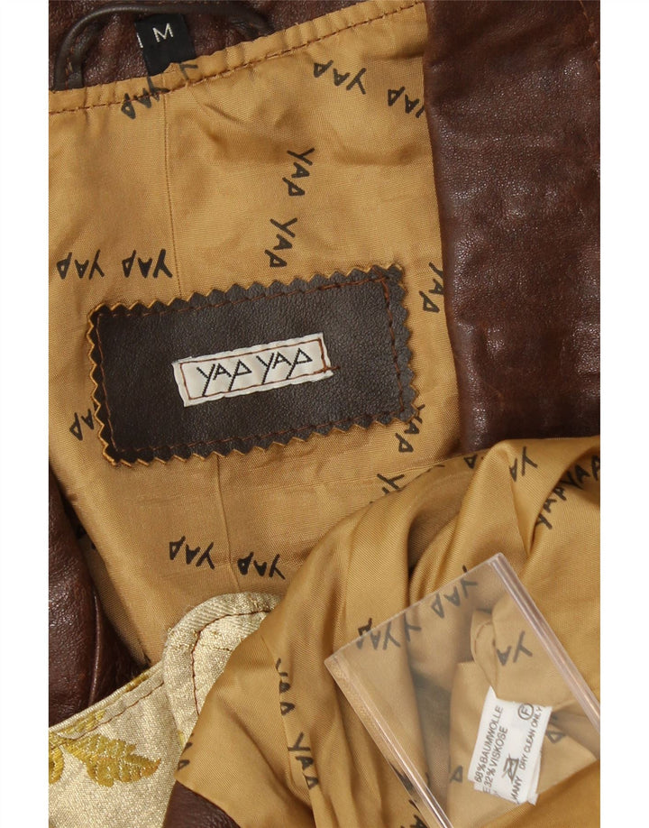 VINTAGE Womens Crop 2 Button Blazer Jacket UK 14 Medium Beige Floral Vintage Vintage and Second-Hand Vintage from Messina Hembry 