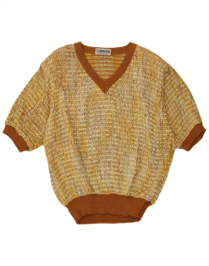 Vintage ženski džemper kratkih rukava s V-izrezom IT 44 Srednje žuta