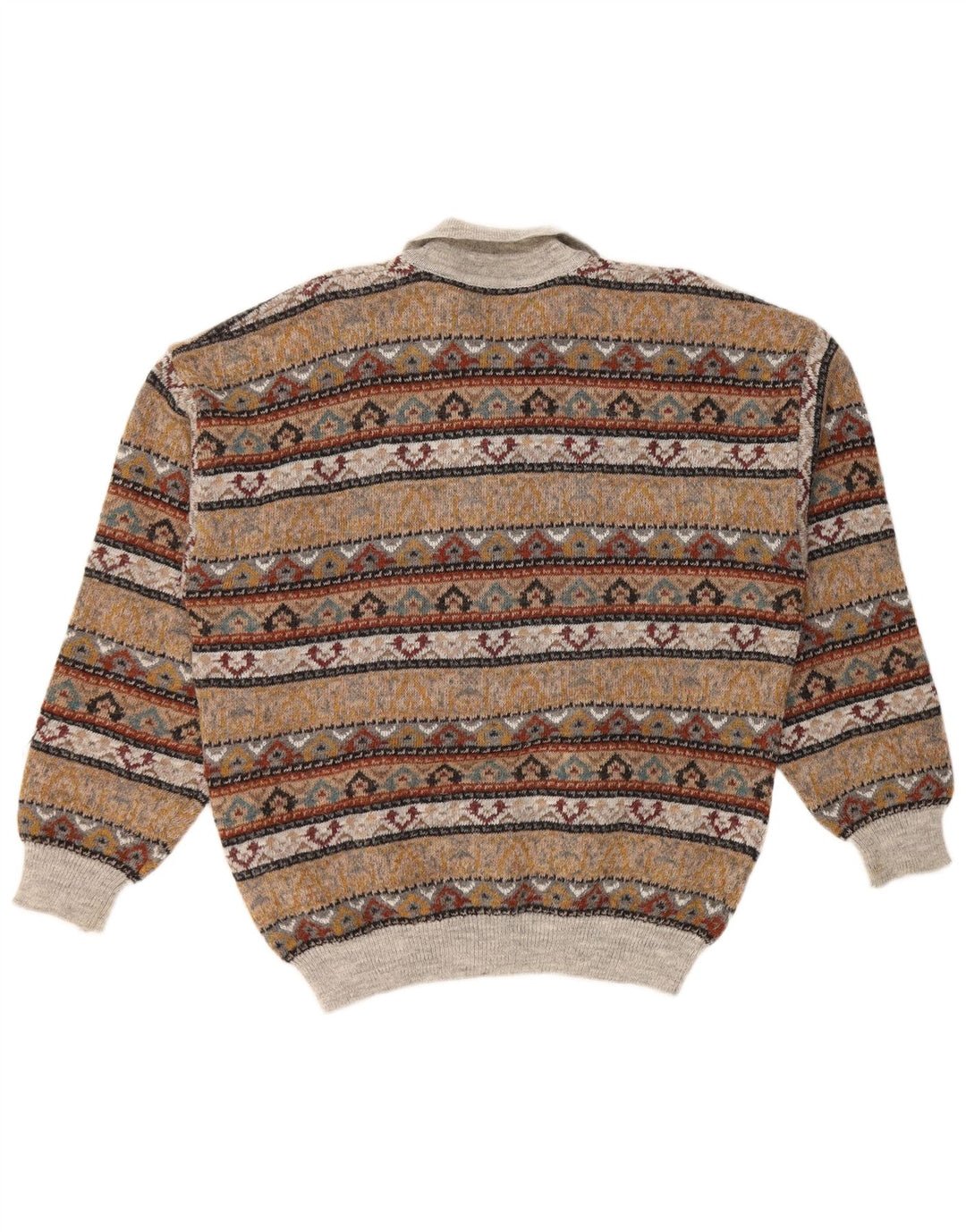 VINTAGE muški pulover s polo izrezom IT 52 Large Brown Fair Isle akril