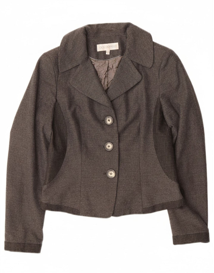 QUIN AND DONNELLY Womens Crop 3 Button Blazer Jacket UK 12 Medium Grey