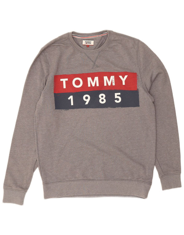 TOMMY HILFIGER Mens Graphic Sweatshirt Jumper Large Grey Cotton