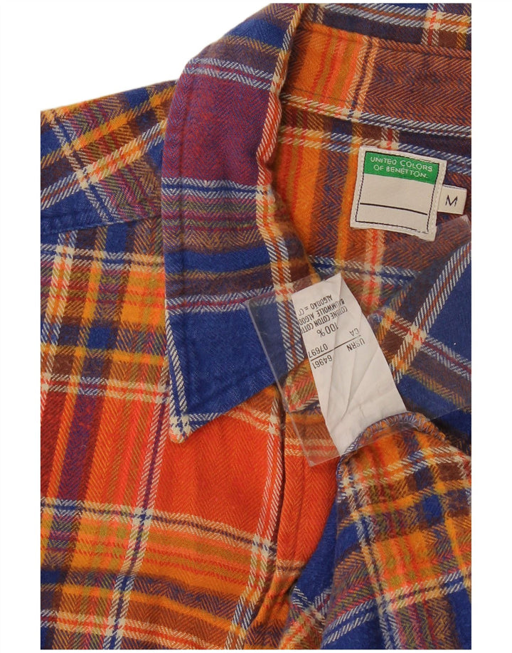 BENETTON Mens Flannel Shirt Medium Orange Check Cotton