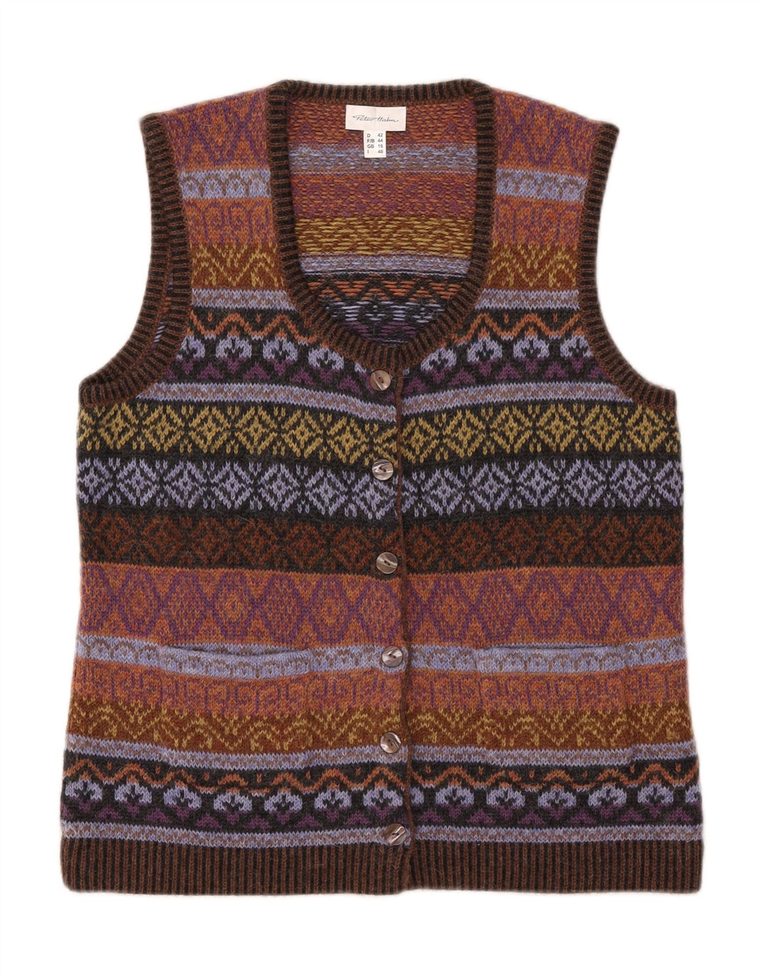 PETER HAHN Ženski džemper bez rukava UK 16 Large Brown Fair Isle
