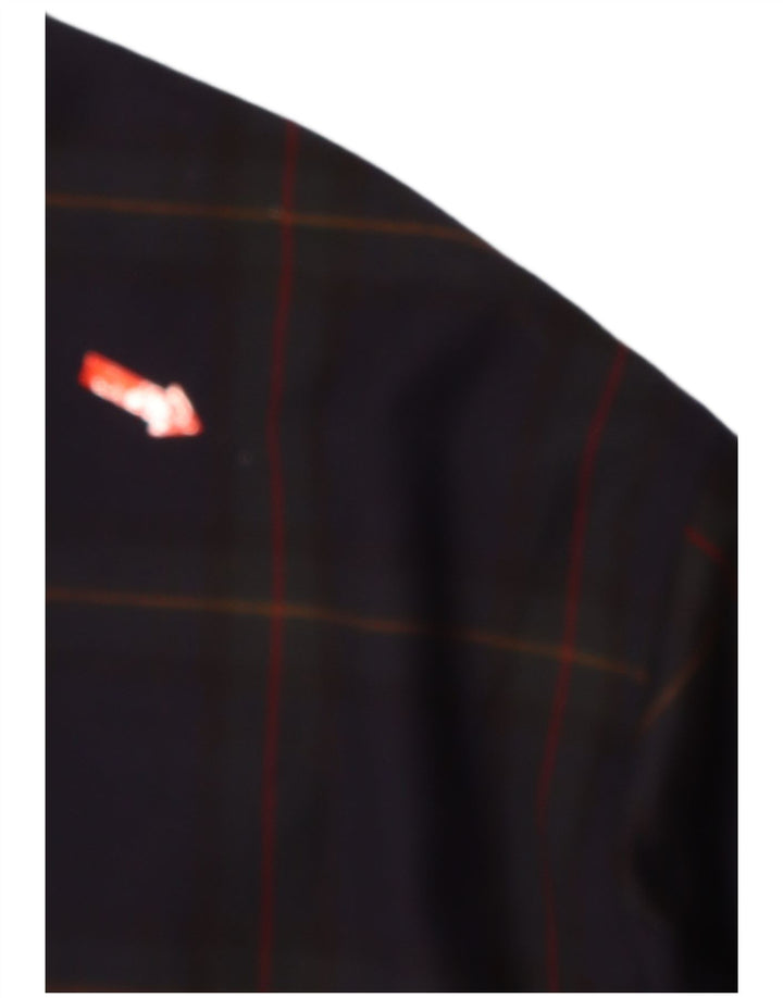 GUTTERIDGE Mens Bomber Jacket EU 54 2XL Navy Blue Check Wool