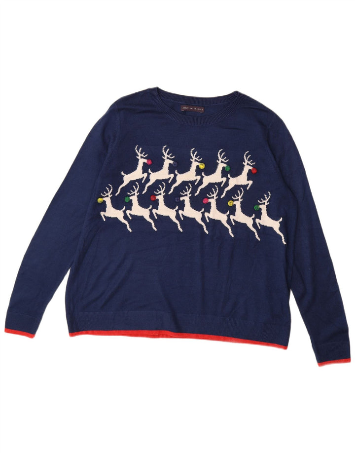 MARKS & SPENCER Ženski džemper s veznim izrezom UK 16 Veliki tamnoplavi