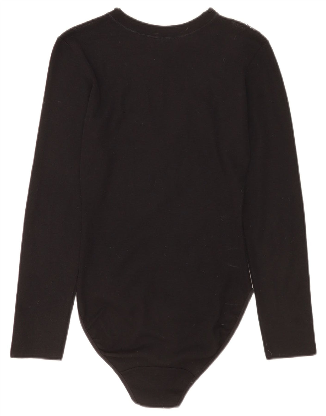 Vintage ženski bodi dugih rukava UK 2 2XS crna djevičanska vuna