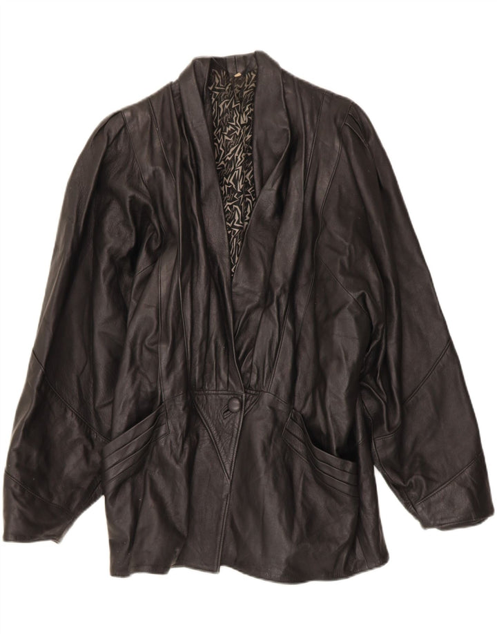 VINTAGE Womens 1 Button Leather Blazer Jacket UK 16 Large Black Leather Vintage Vintage and Second-Hand Vintage from Messina Hembry 