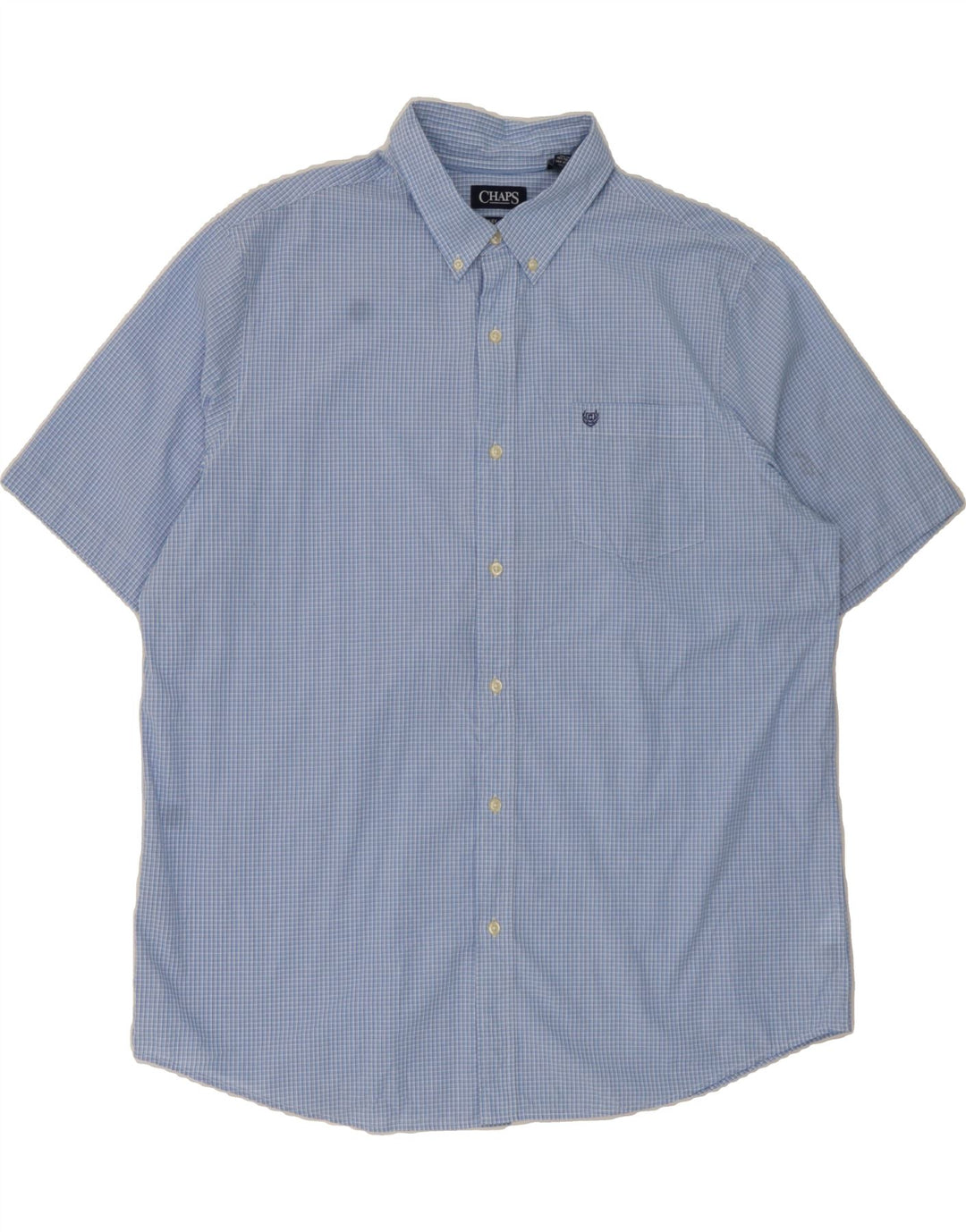 CHAPS Mens Easy Care Short Sleeve Shirt 2XL Blue Check Cotton Vintage Chaps and Second-Hand Chaps from Messina Hembry 