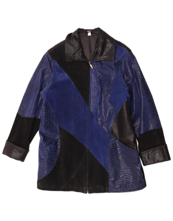 Vintage ženski gornji kaput od brušene kože UK 12 srednje plava koža u blokovima boja