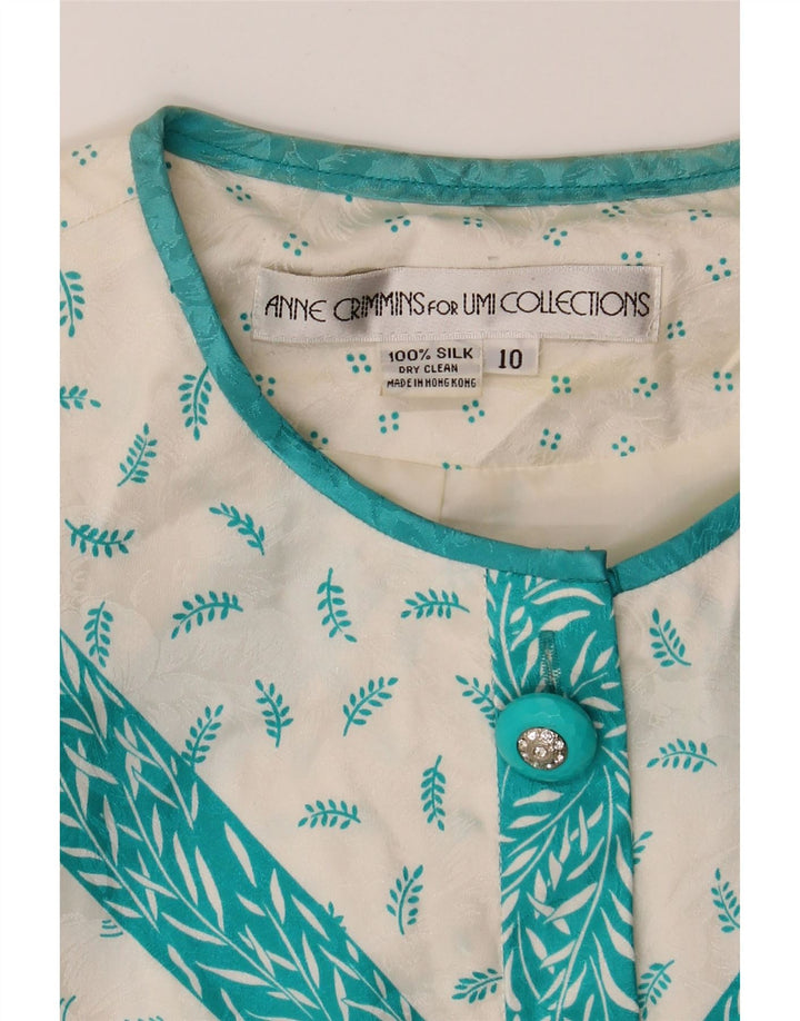 ANNE CRIMMINS Womens 5 Button Blazer Jacket UK 10 Small White Floral Silk Vintage Anne Crimmins and Second-Hand Anne Crimmins from Messina Hembry 