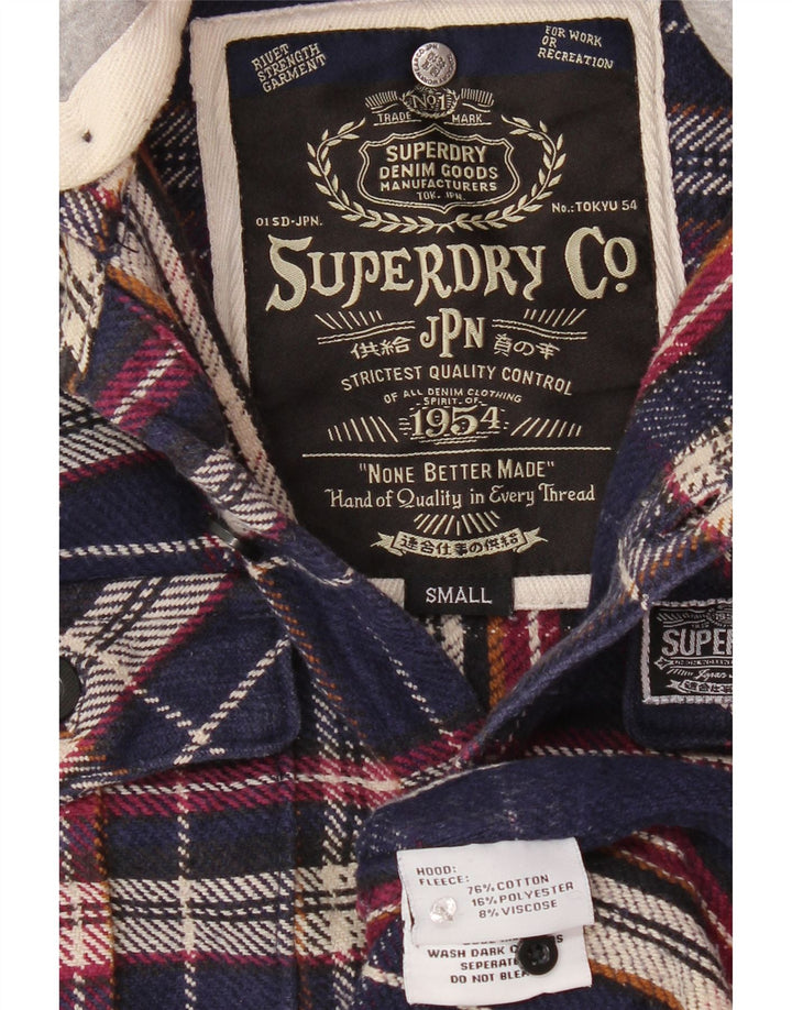 SUPERDRY muška flanelska košulja s kapuljačom Mala tamnoplava karirana pamuk