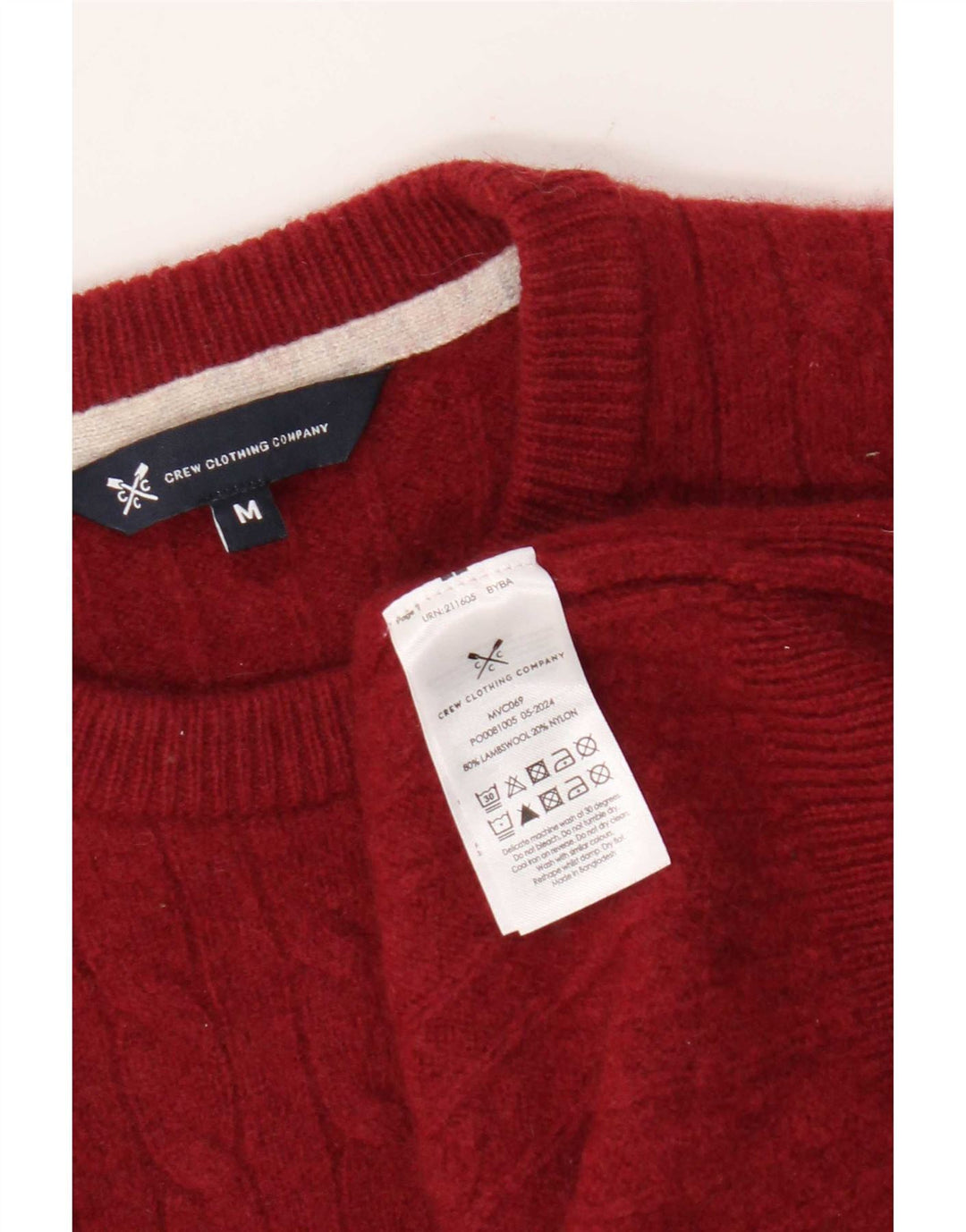 Crew Clothing Muški džemper s ovratnikom srednje crvene janjeće vune