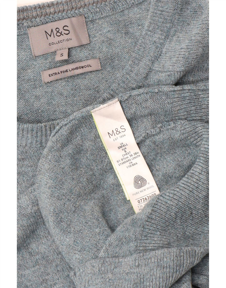 Marks & Spencer muški džemper s lađastim izrezom Mali plavi pjegavi pulover od janjeće vune