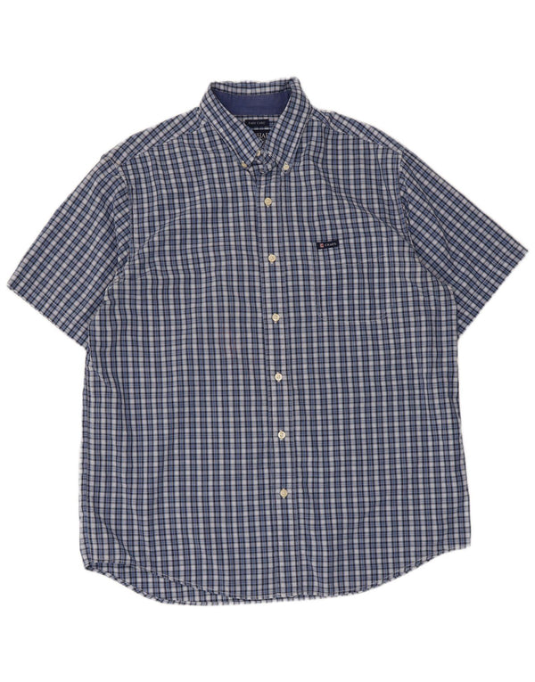 Chaps Mens Easy Care Short Sleeve Shirt Large Blue Check Cotton