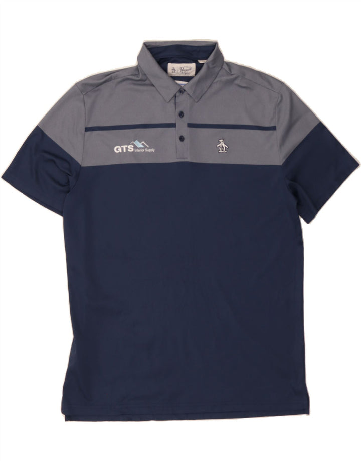 PENGUIN Mens Polo Shirt Large Navy Blue Colourblock Polyester Vintage Penguin and Second-Hand Penguin from Messina Hembry 