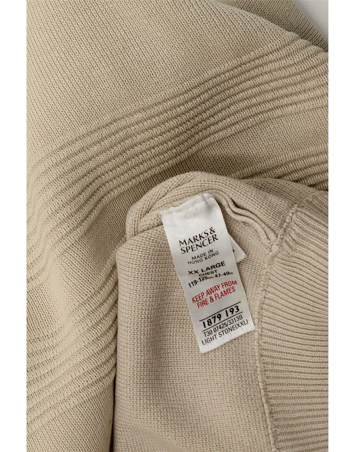 Marks & Spencer muški džemper s izrezom s patentnim zatvaračem 2XL bež pamuk
