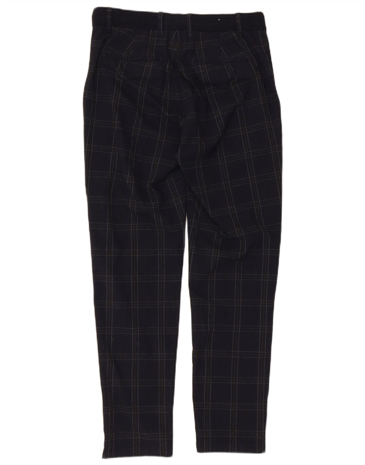 ZARA muške uske chino hlače male W30 L29 tamnoplavi karirani poliester