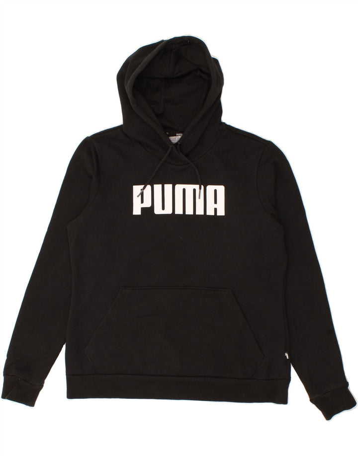 PUMA Womens Graphic Hoodie Jumper UK 14 Large Black Polyester Vintage Puma and Second-Hand Puma from Messina Hembry 