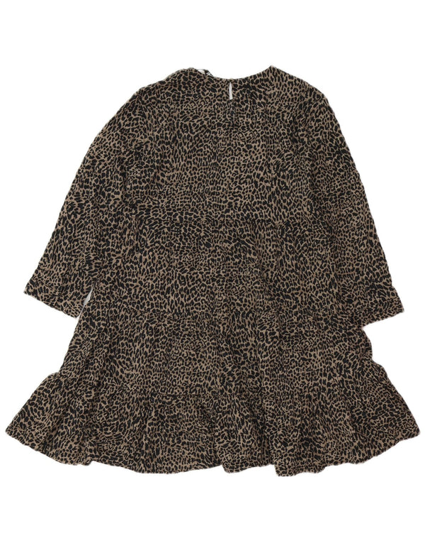 Zara Womens 3/4 Sleeve Tiered Dress UK 10 Small Grey Animal Print
