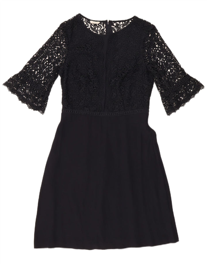 MONSOON ženska haljina A-kroja 3/4 rukava UK 10 Mala tamnoplava cvjetna