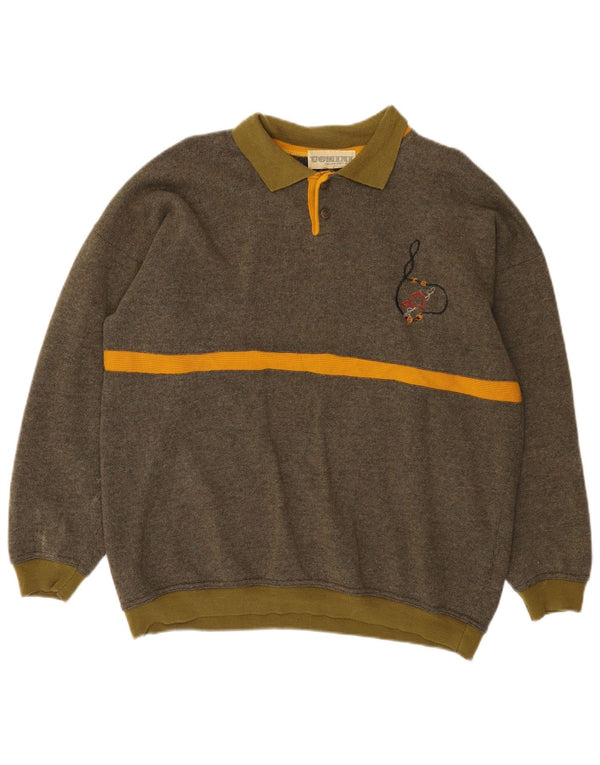 Vintage muški džemper s polo ovratnikom, veliki vuneni kaki prugasti pulover