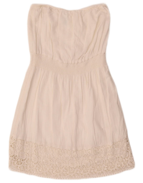 Benetton ženska prevelika haljina bez naramenica UK 10 Mala bijela cvjetna pamuk