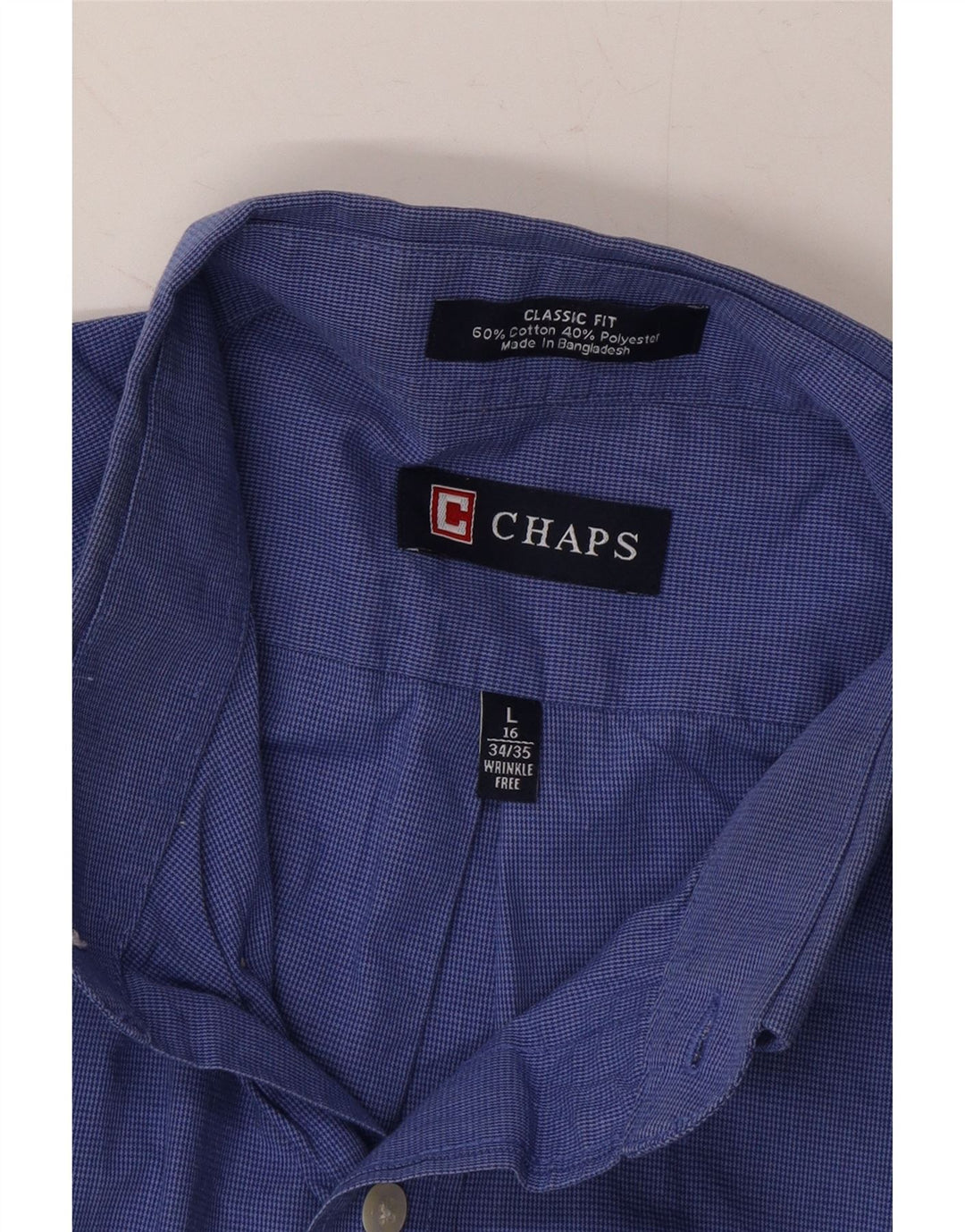 CHAPS Mens Classic Fit Shirt Size 16 Large Blue Houndstooth Cotton Vintage Chaps and Second-Hand Chaps from Messina Hembry 