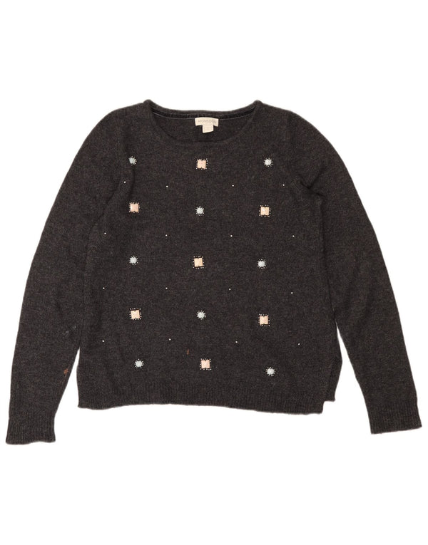 MONSOON ženski džemper s morskim izrezom UK 12 srednje sivi pamuk