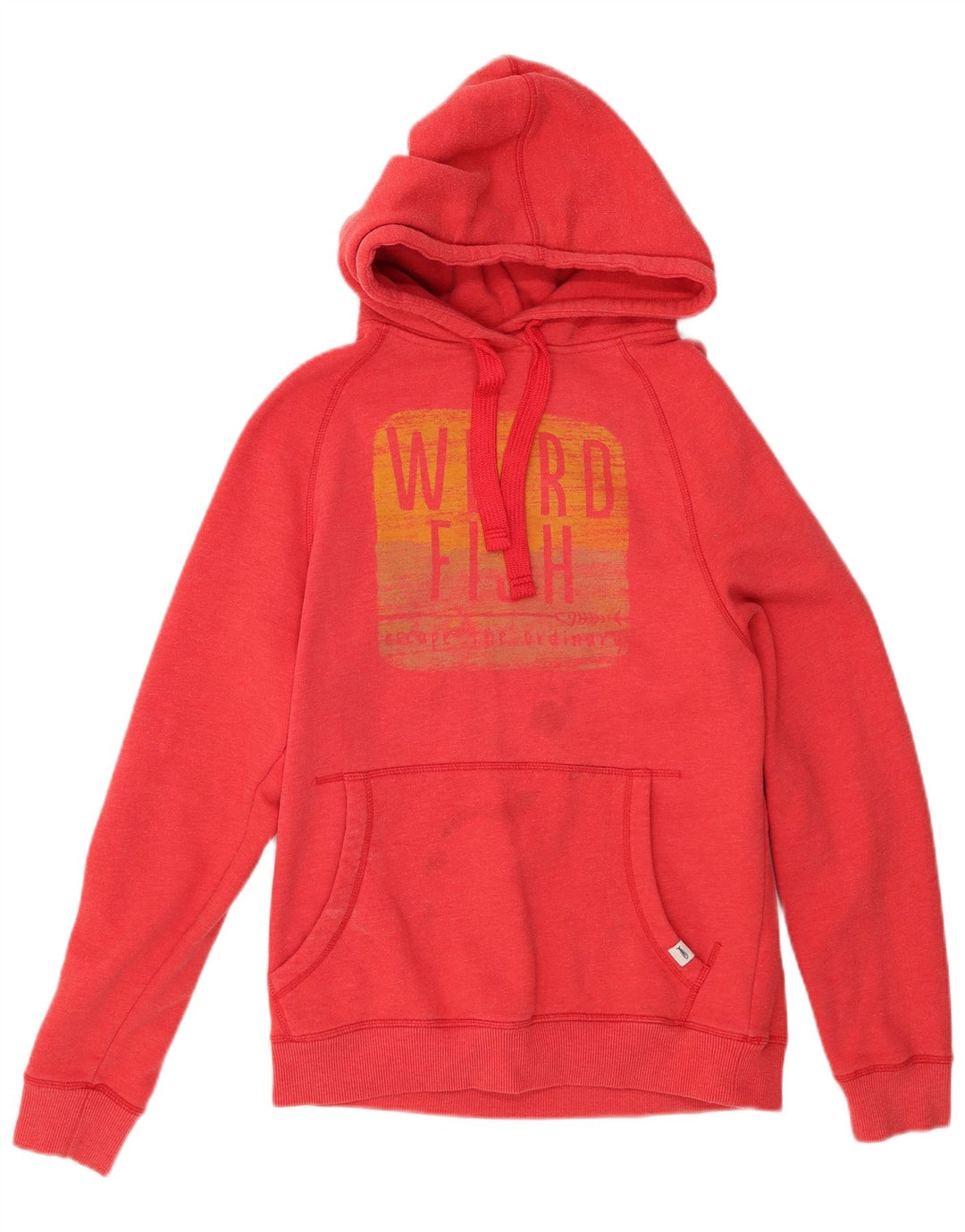 WEIRD FISH Mens Graphic Hoodie Jumper Small Red Cotton