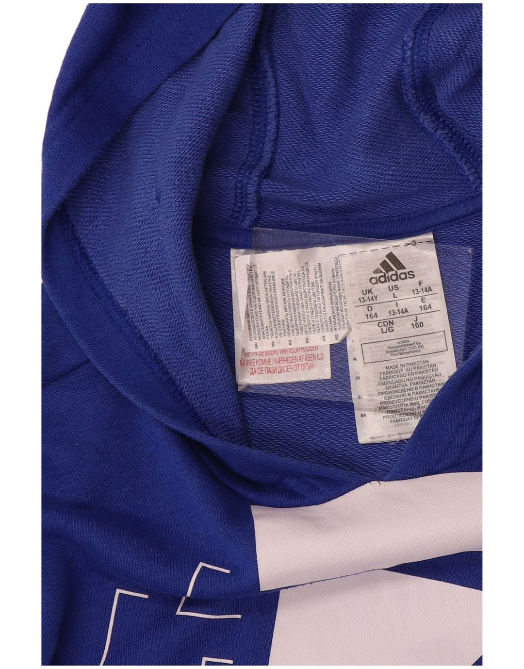 ADIDAS majica s kapuljačom s grafičkim motivima 13-14 godina, plavi pamuk
